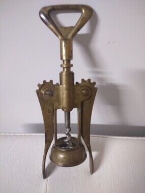 Vtg Italian Brass Wing Corkscrew Wine Bottle Opener-Made Italy-Mid Century